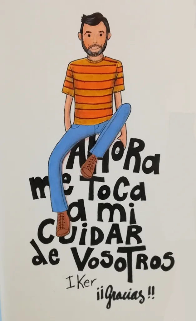 Ilustración de Iker con el mensaje "Ahora me toca cuidar de vosotros" como agradecimiento a las personas que colaboran con la Asociación IKER.